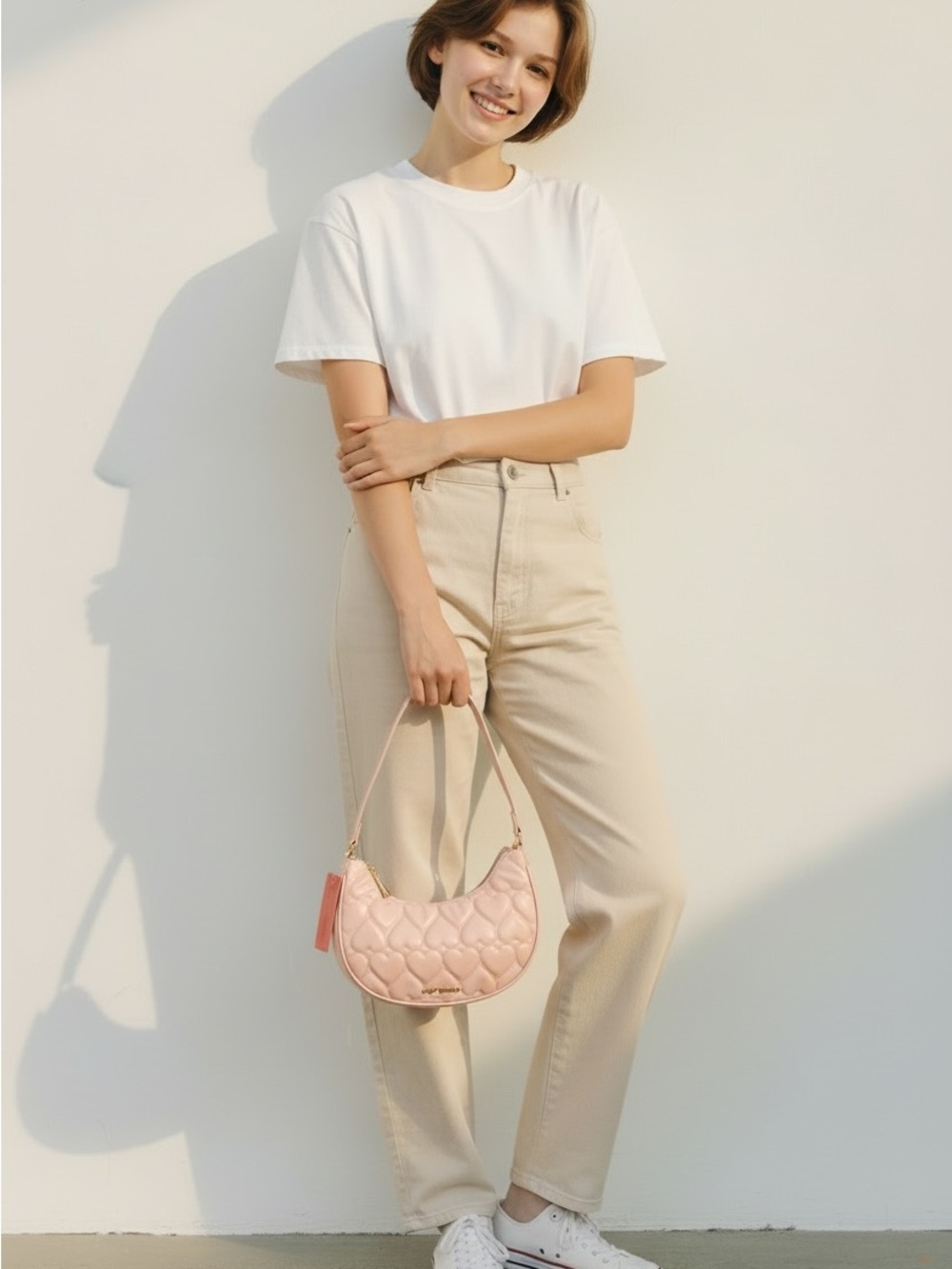 Betsey Johnson Pink Quilted Heart Crescent Shoulder Bag - Picture 4 of 4